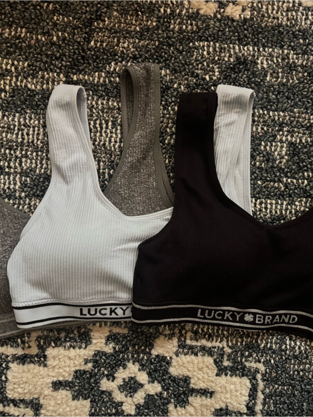 Lucky Brand Ribbed Bralettes in Black, Blue, and Gray (3-Pack)